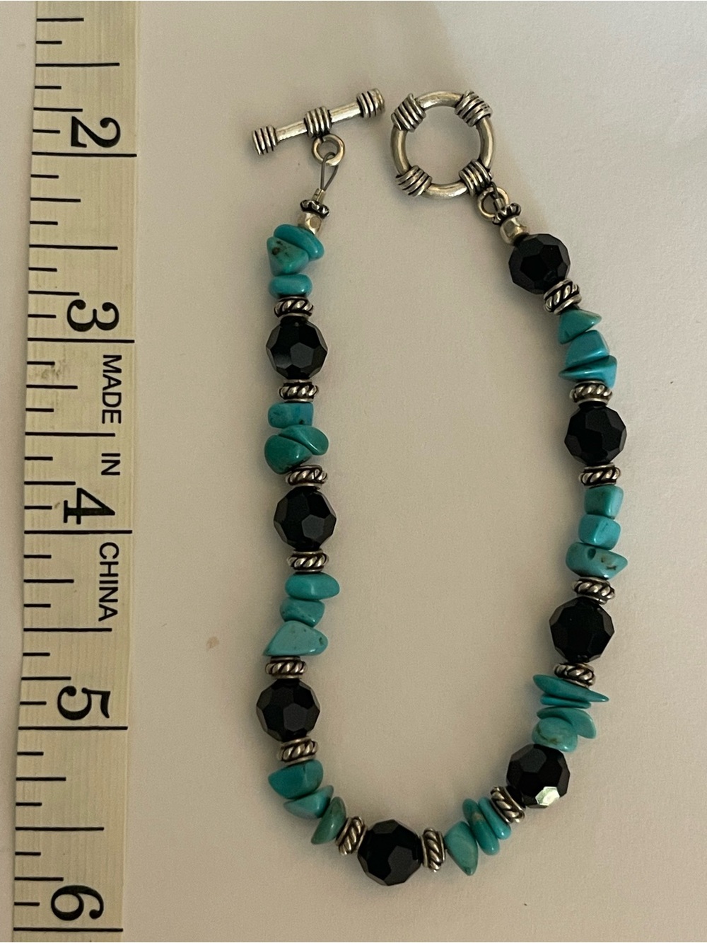 Untested Silver Turquoise Multi Stone Toggle Bracelet